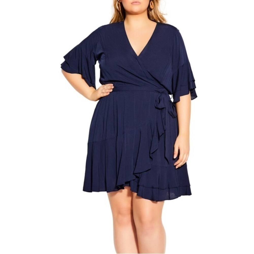 NWT City Chic Fiesta Fun Faux Wrap‎ Navy Dress